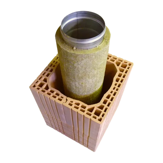 Keramický komínový systém CIKO PRAKTIK v řezu s vložkou a obvodovou tvarovkou
